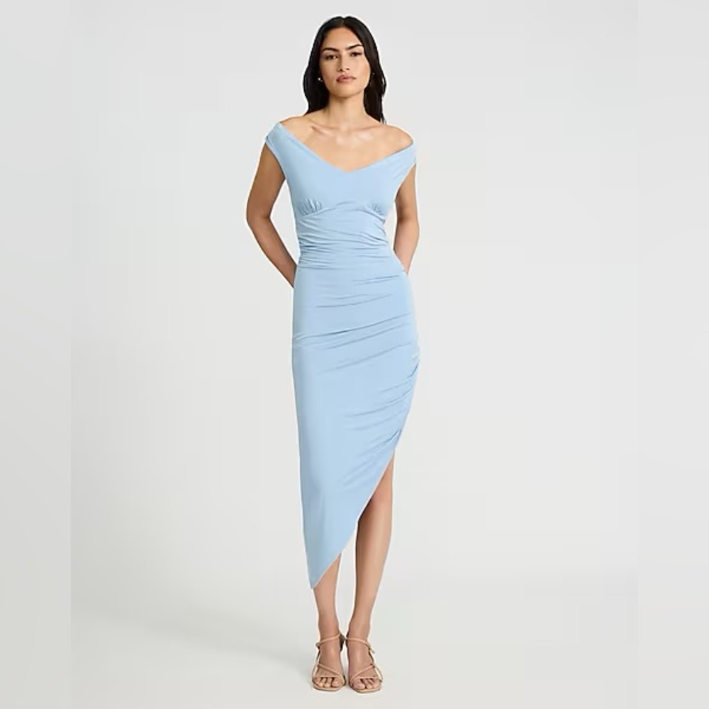 Express Light Blue Ruched Maxi Dress